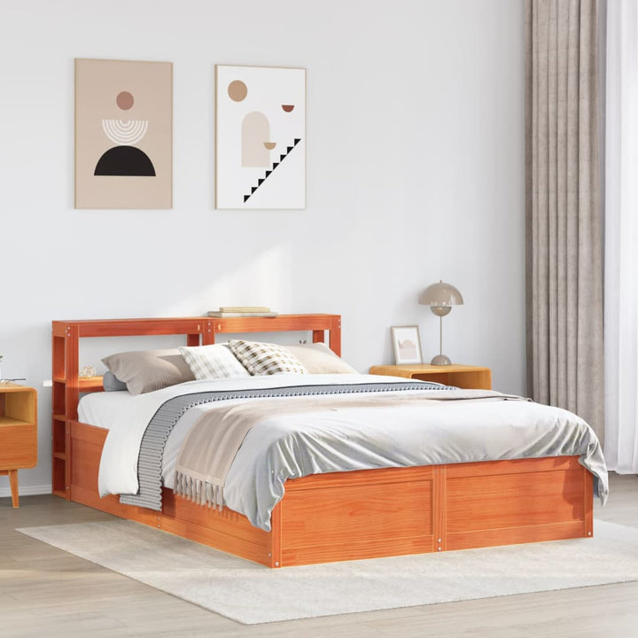 sengeramme med sengegavl 140x200 cm massivt fyrretræ gyldenbrun
