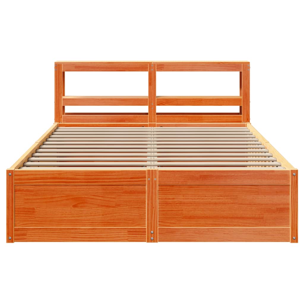 sengeramme med sengegavl 140x200 cm massivt fyrretræ gyldenbrun
