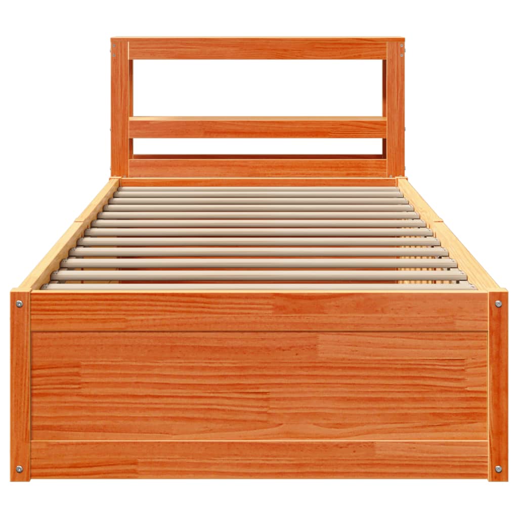 sengeramme med sengegavl 100x200 cm massivt fyrretræ gyldenbrun