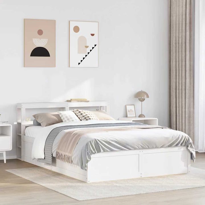 sengeramme med sengegavl 140x190 cm massivt fyrretræ hvid