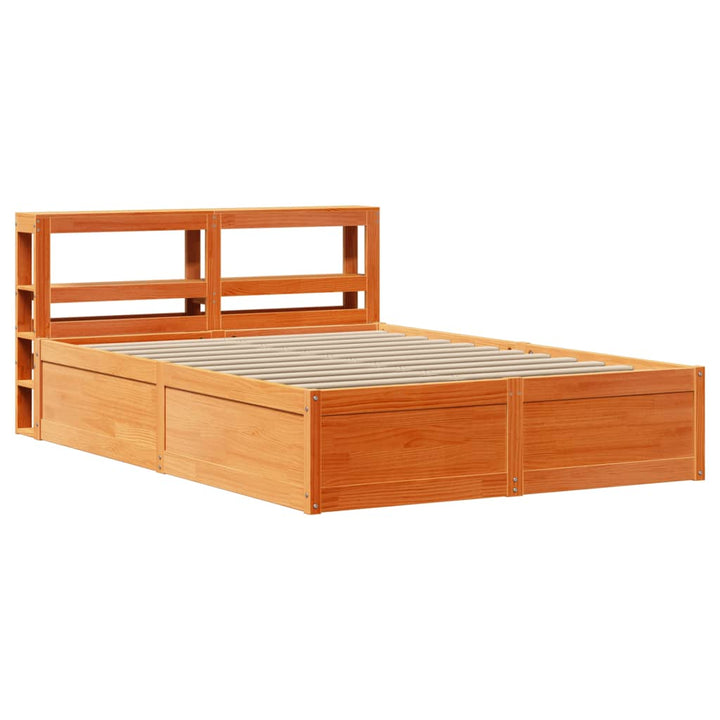 sengeramme med sengegavl 135x190 cm massivt fyrretræ gyldenbrun