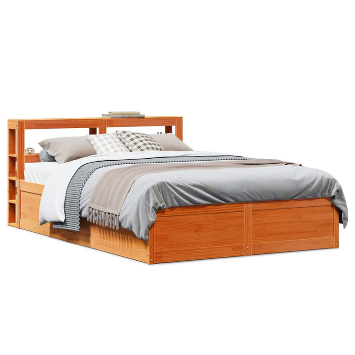 sengeramme med sengegavl 135x190 cm massivt fyrretræ gyldenbrun
