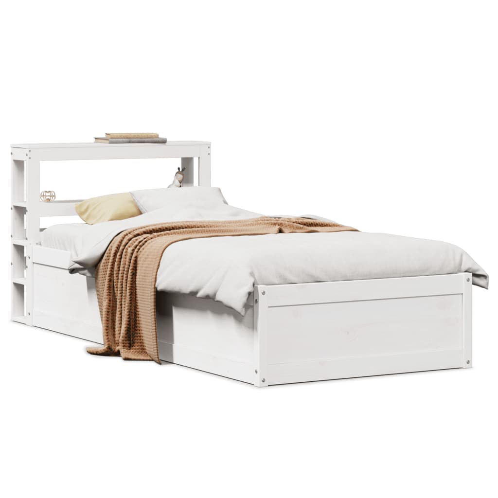 sengeramme med sengegavl 90x190 cm massivt fyrretræ hvid