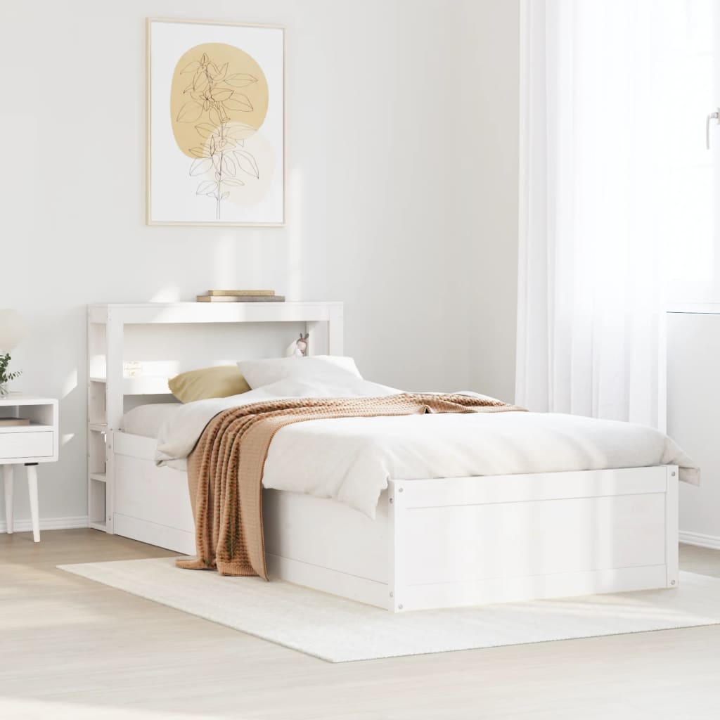 sengeramme med sengegavl 75x190 cm massivt fyrretræ hvid