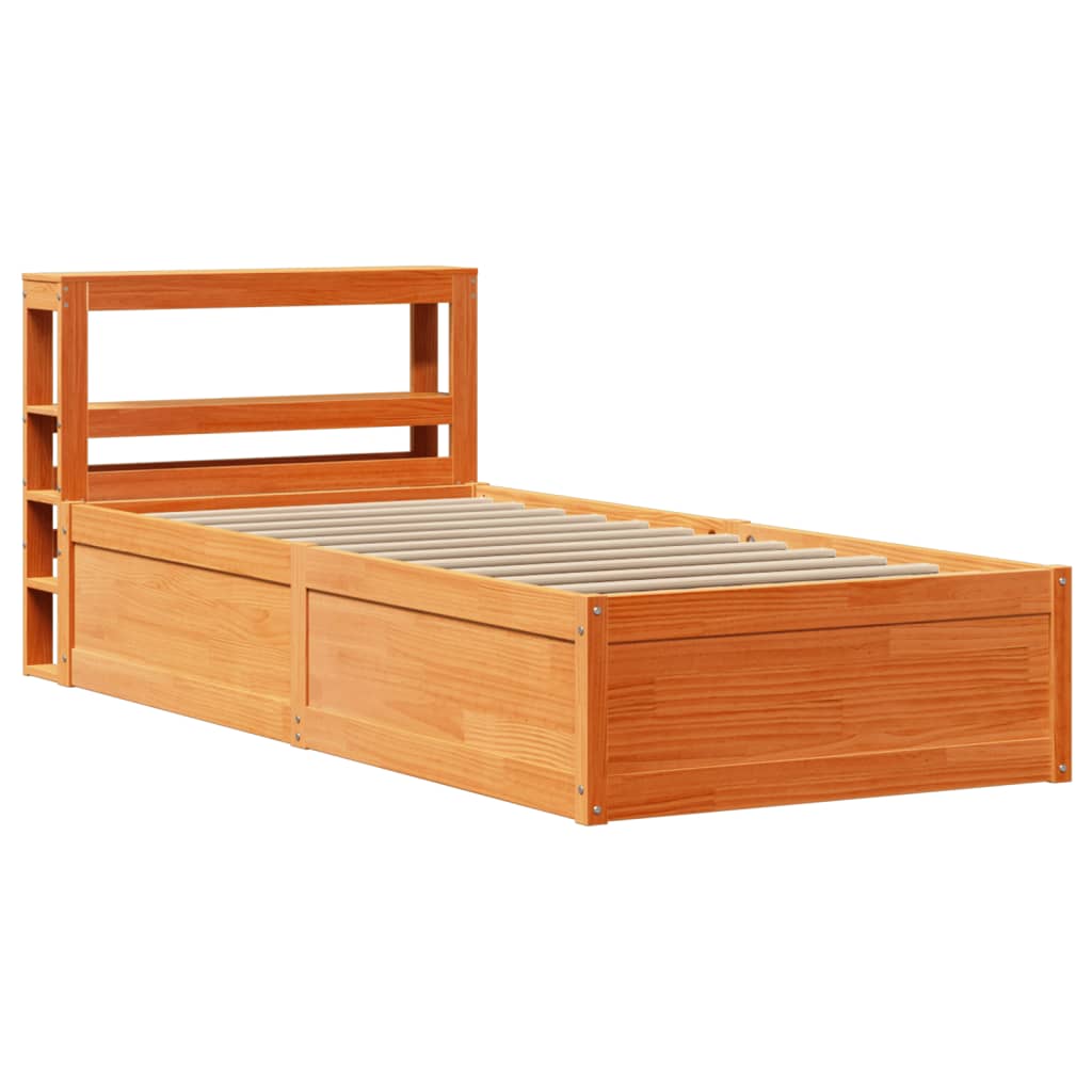 sengeramme med sengegavl 75x190 cm massivt fyrretræ gyldenbrun