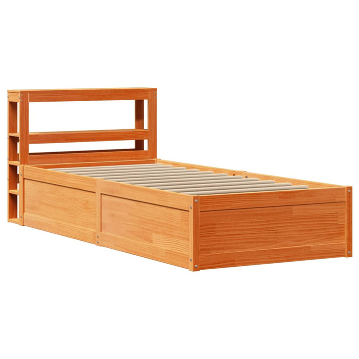 sengeramme med sengegavl 75x190 cm massivt fyrretræ gyldenbrun