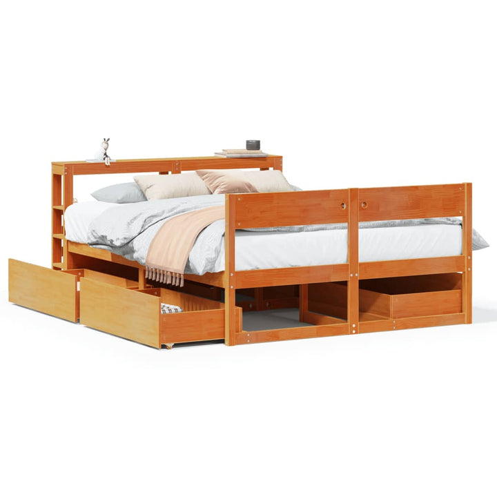 sengeramme uden madras 135x190 cm massivt fyrretræ brun