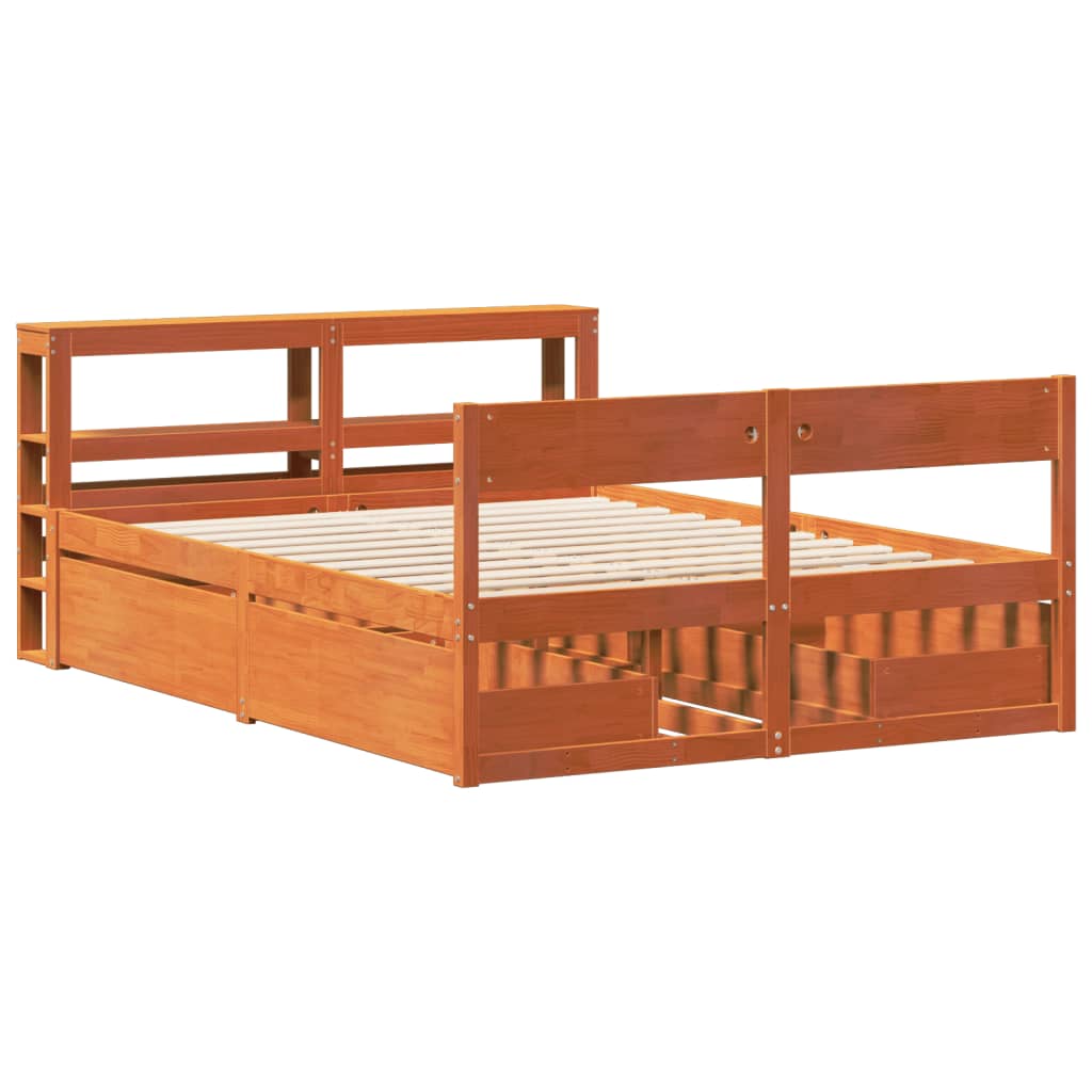sengeramme uden madras 135x190 cm massivt fyrretræ brun