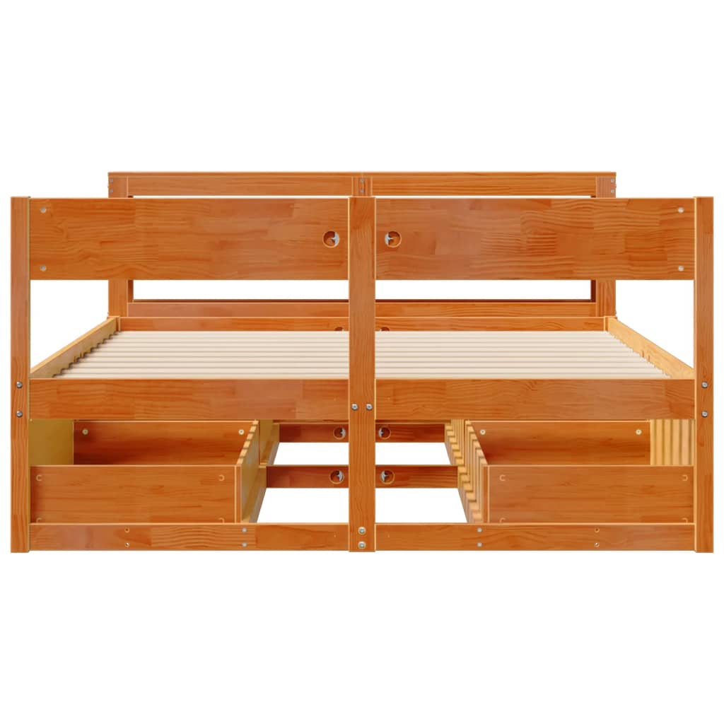 sengeramme uden madras 135x190 cm massivt fyrretræ brun