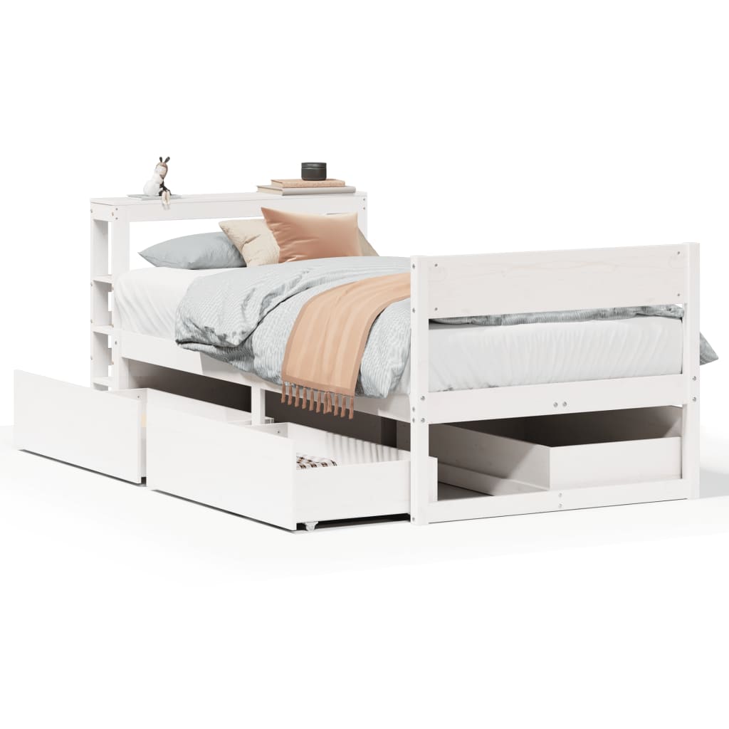 sengeramme uden madras 75x190 cm massivt fyrretræ hvid