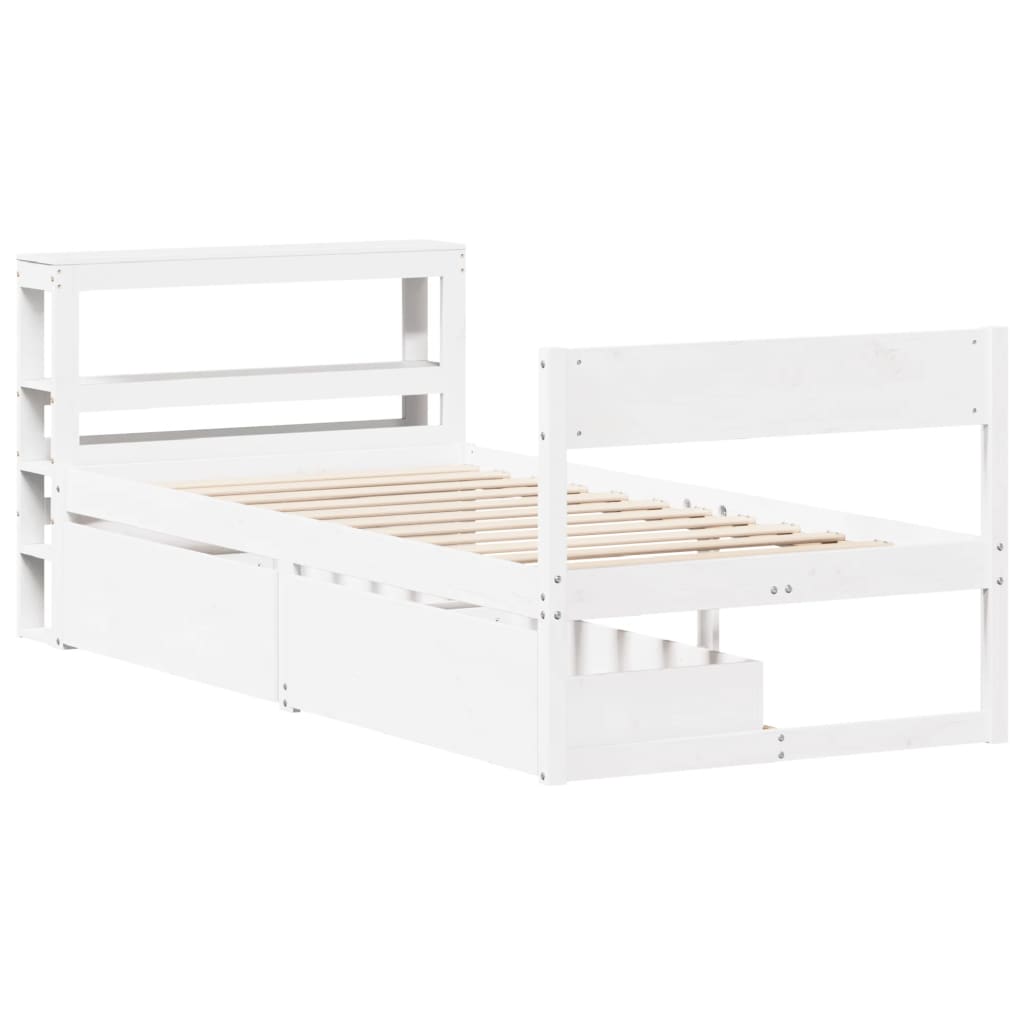 sengeramme uden madras 75x190 cm massivt fyrretræ hvid