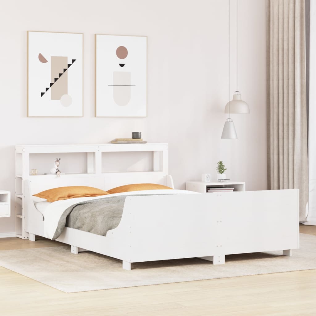 sengeramme uden madras 120x200 cm massivt fyrretræ hvid