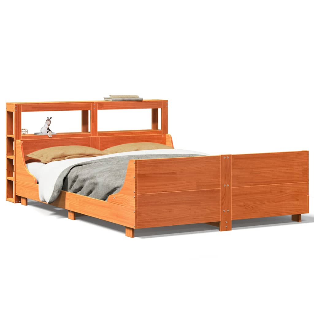 sengeramme uden madras 135x190 cm massivt fyrretræ brun
