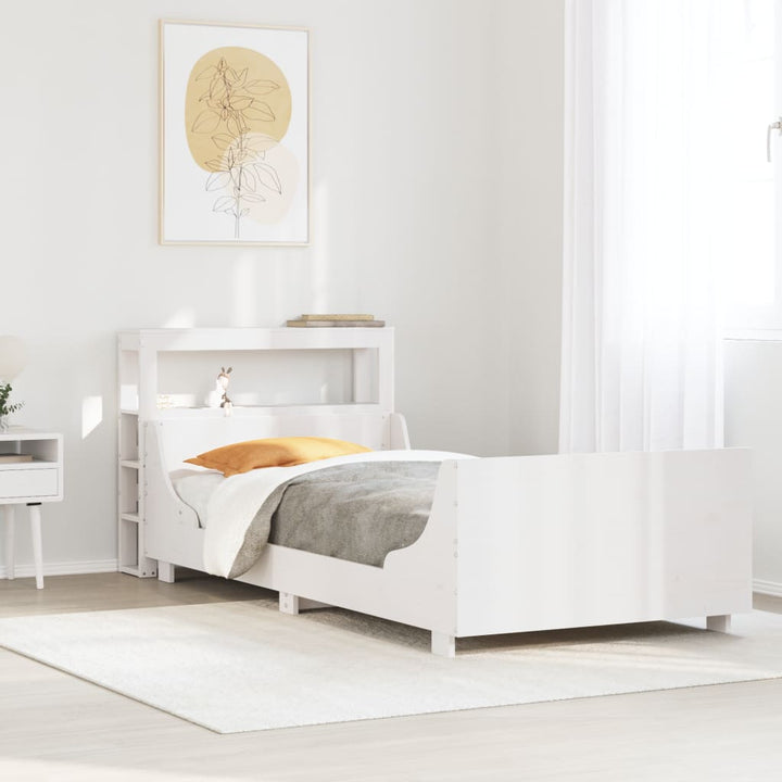 sengeramme uden madras 75x190 cm massivt fyrretræ hvid