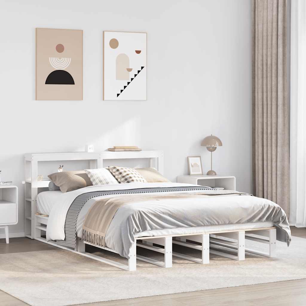 sengeramme uden madras 150x200 cm massivt fyrretræ hvid