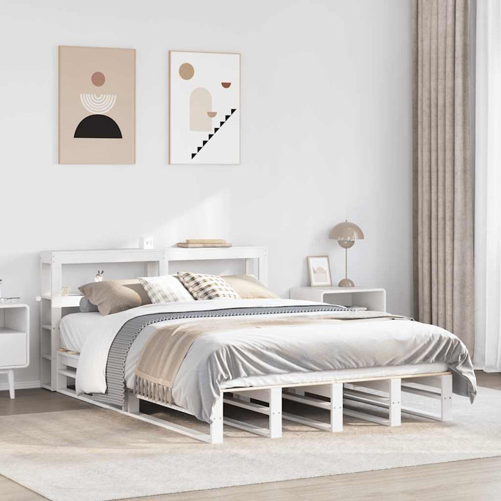 sengeramme uden madras 150x200 cm massivt fyrretræ hvid