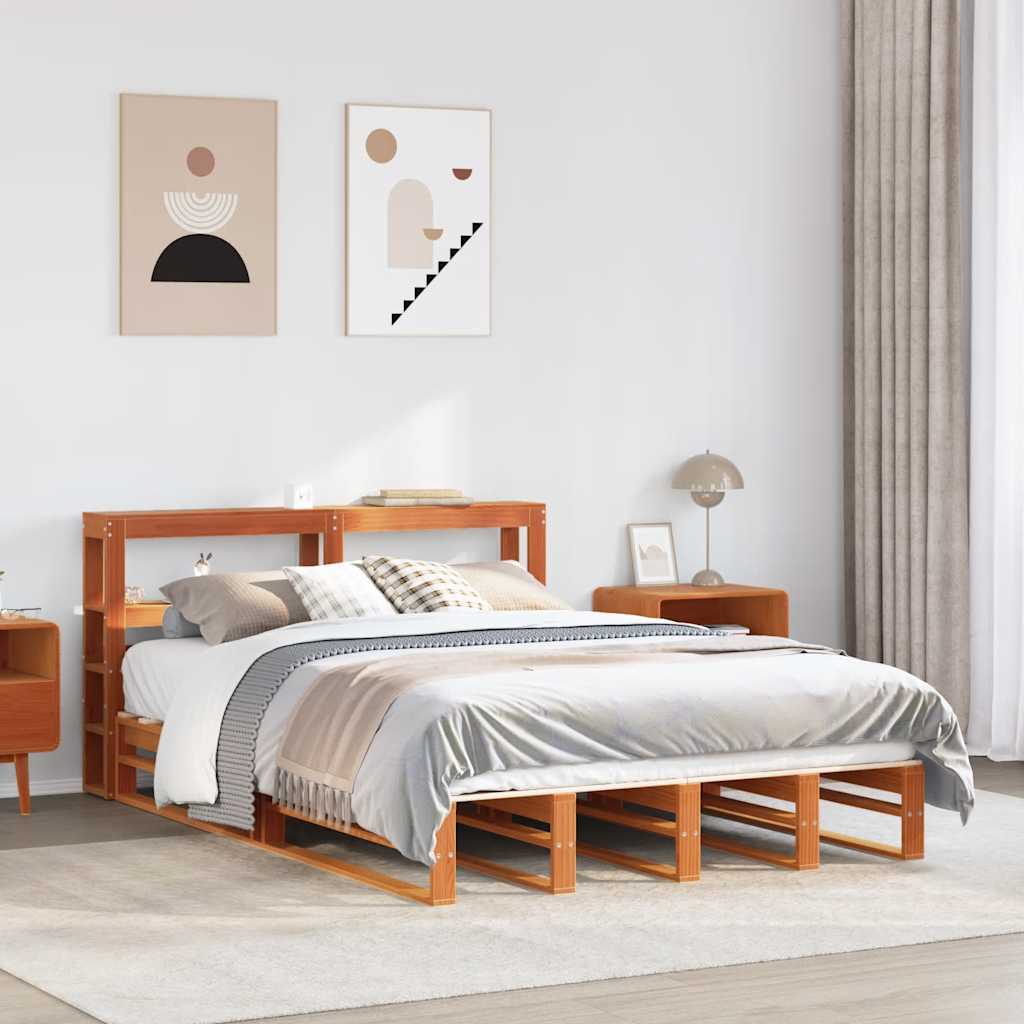 sengeramme uden madras 150x200 cm massivt fyrretræ gyldenbrun
