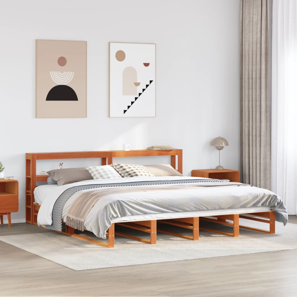 sengeramme uden madras 200x200 cm massivt fyrretræ gyldenbrun