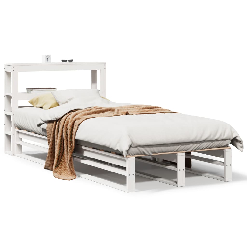 sengeramme uden madras 75x190 cm massivt fyrretræ hvid