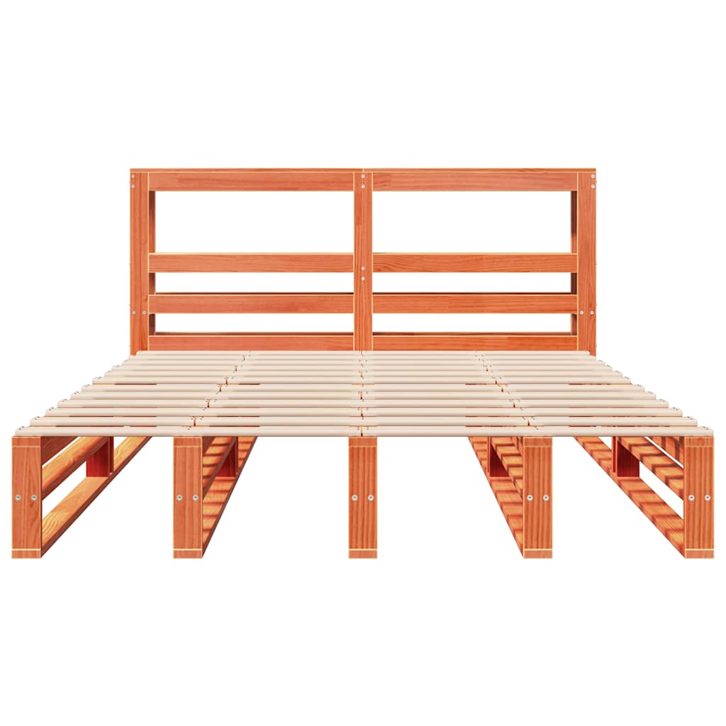 sengeramme uden madras 135x190 cm massivt fyrretræ brun