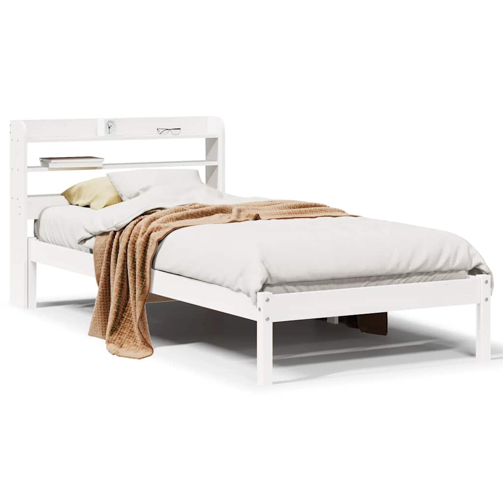 sengeramme uden madras 75x190 cm massivt fyrretræ hvid