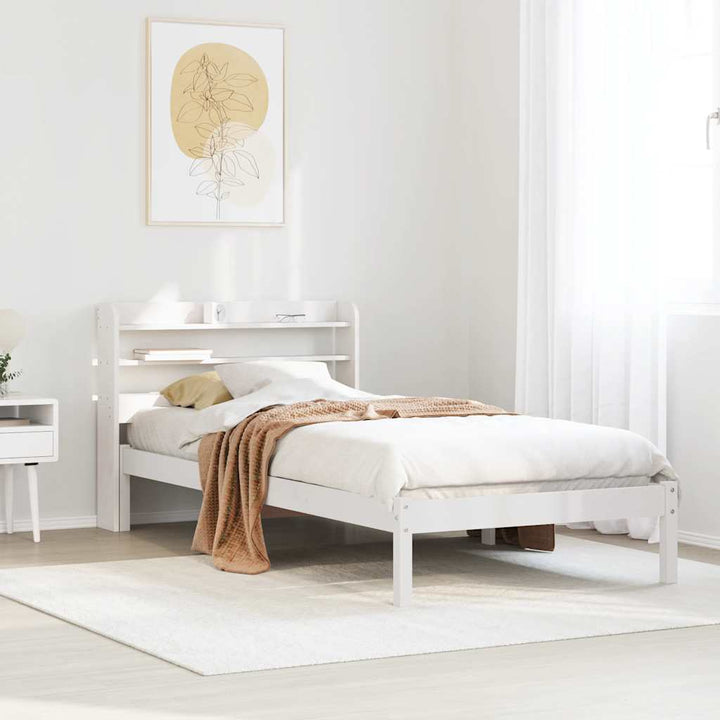 sengeramme uden madras 75x190 cm massivt fyrretræ hvid