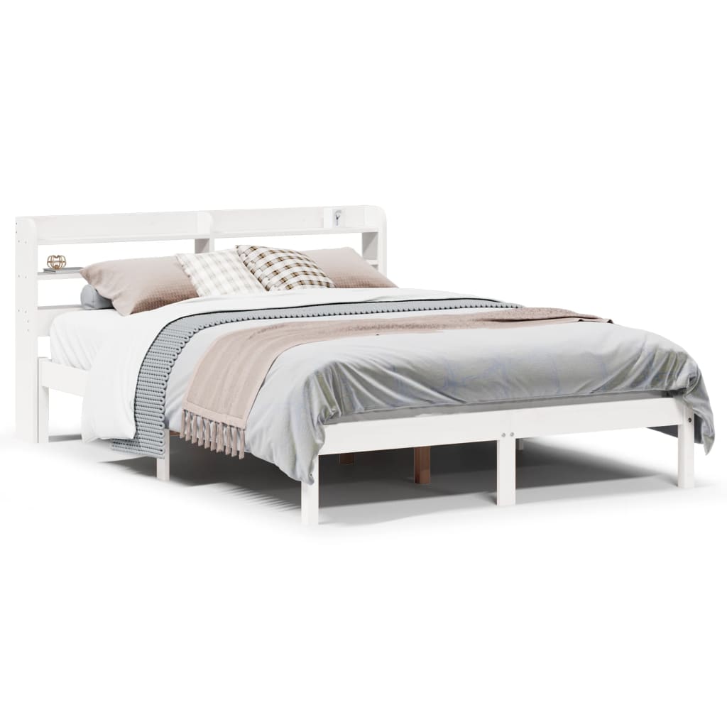 sengeramme uden madras 140x200 cm massivt fyrretræ hvid
