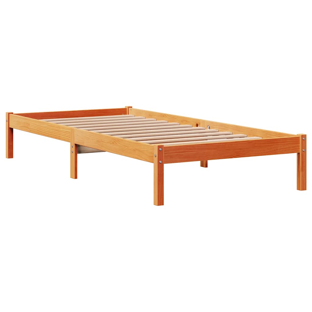 sengeramme med sengegavl 75x190 cm massivt fyrretræ gyldenbrun