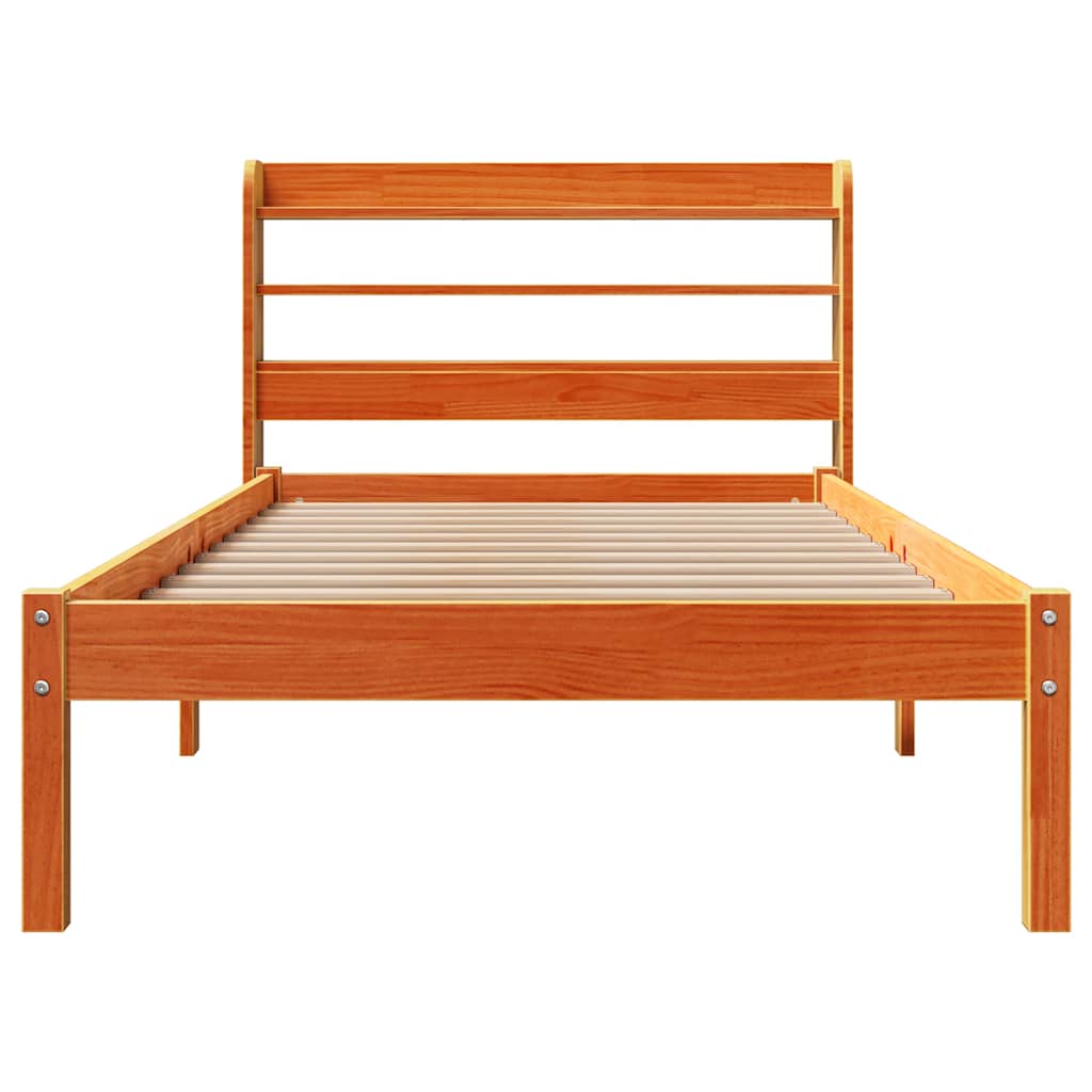 sengeramme med sengegavl 75x190 cm massivt fyrretræ gyldenbrun