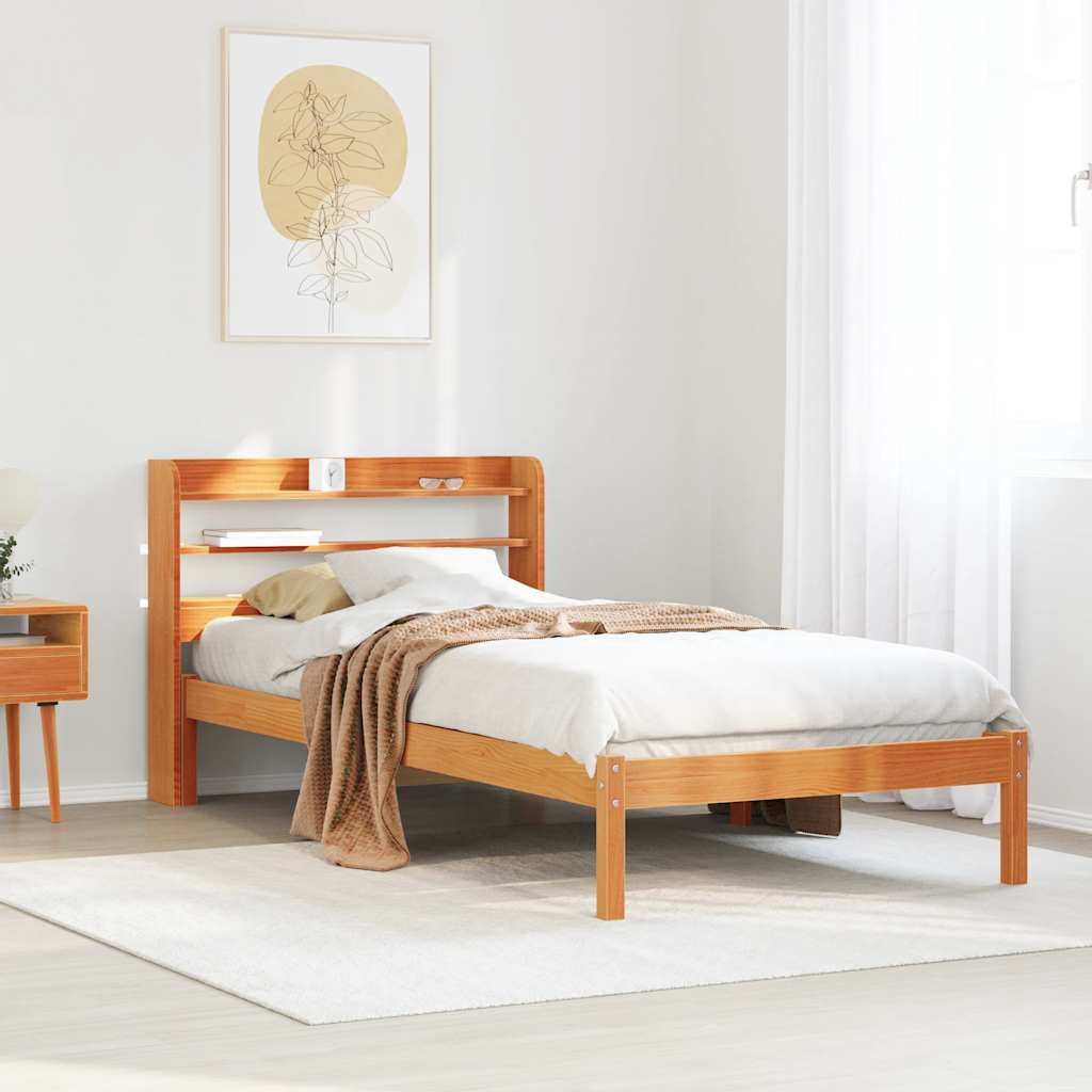 sengeramme med sengegavl 75x190 cm massivt fyrretræ gyldenbrun