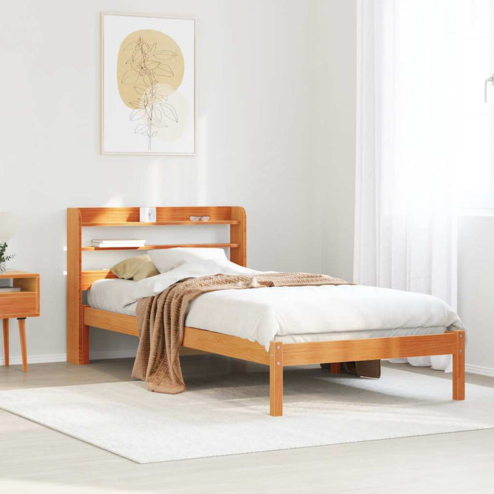 sengeramme med sengegavl 75x190 cm massivt fyrretræ gyldenbrun