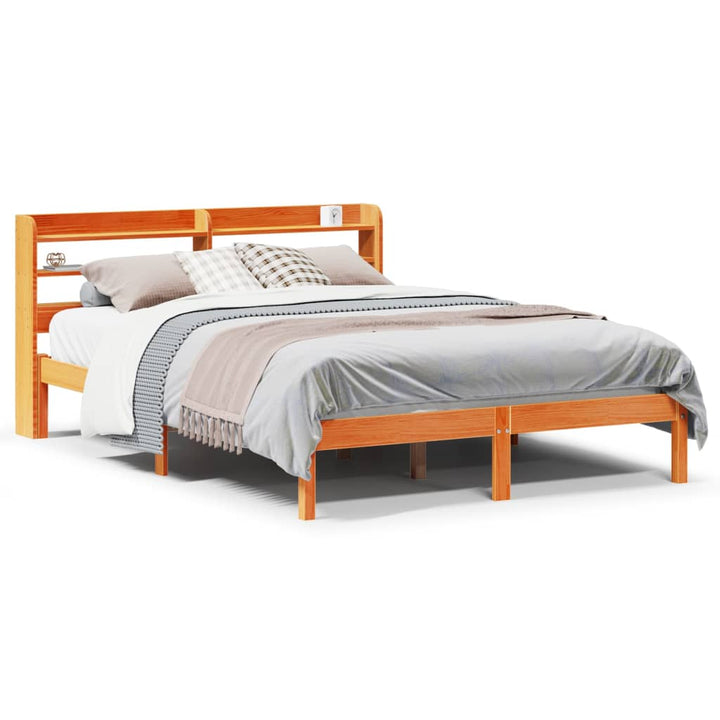 sengeramme med sengegavl 135x190 cm massivt fyrretræ gyldenbrun