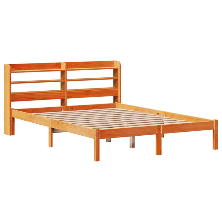 sengeramme med sengegavl 135x190 cm massivt fyrretræ gyldenbrun