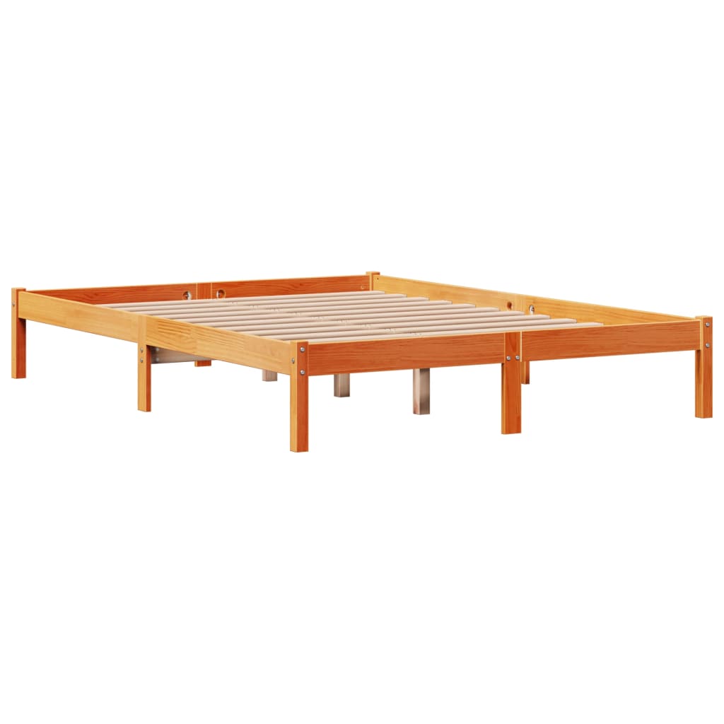 sengeramme med sengegavl 135x190 cm massivt fyrretræ gyldenbrun