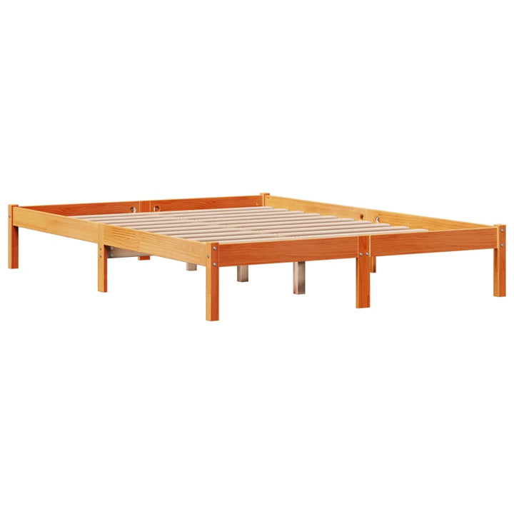 sengeramme med sengegavl 135x190 cm massivt fyrretræ gyldenbrun