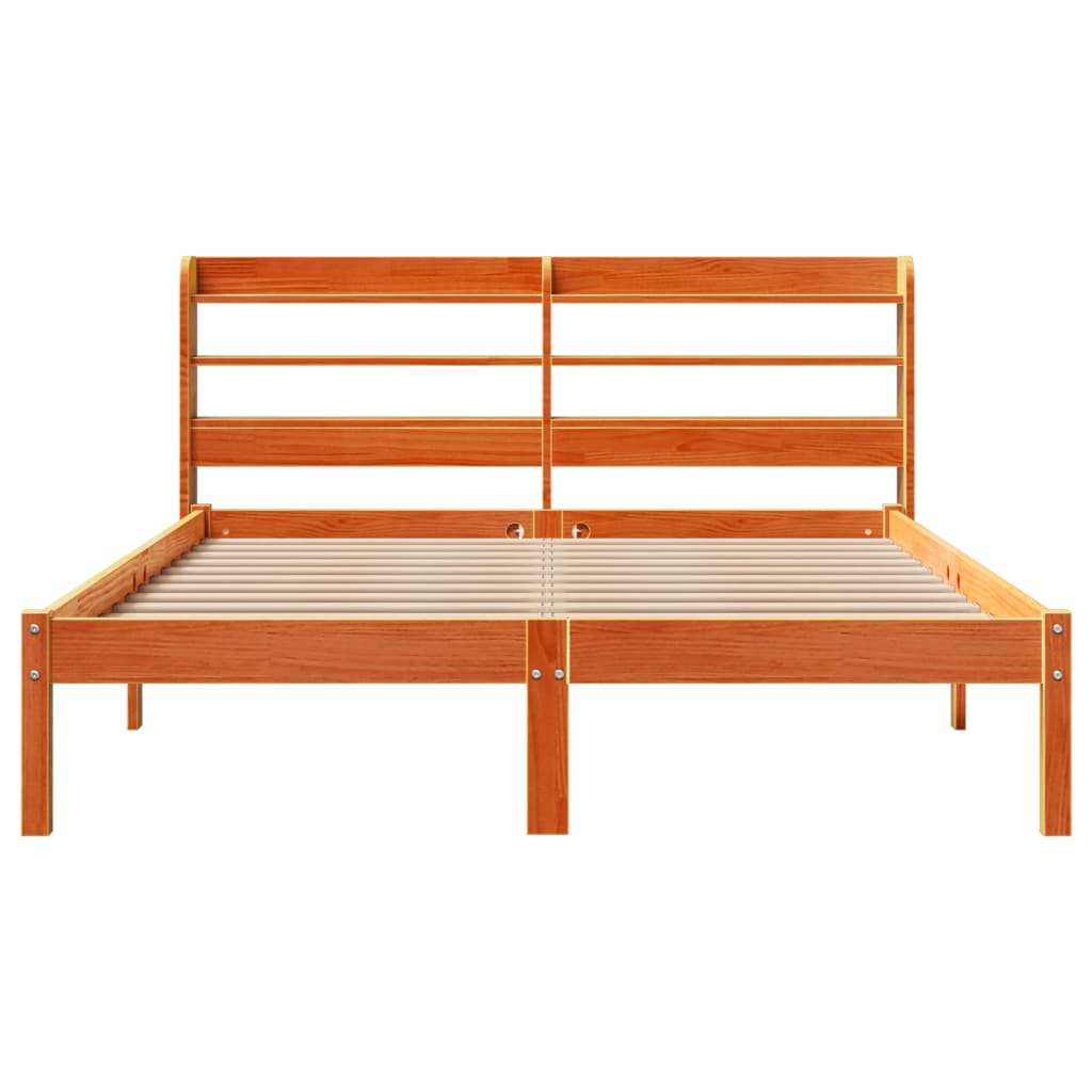 sengeramme med sengegavl 135x190 cm massivt fyrretræ gyldenbrun