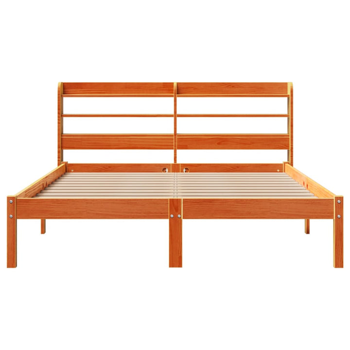 sengeramme med sengegavl 135x190 cm massivt fyrretræ gyldenbrun