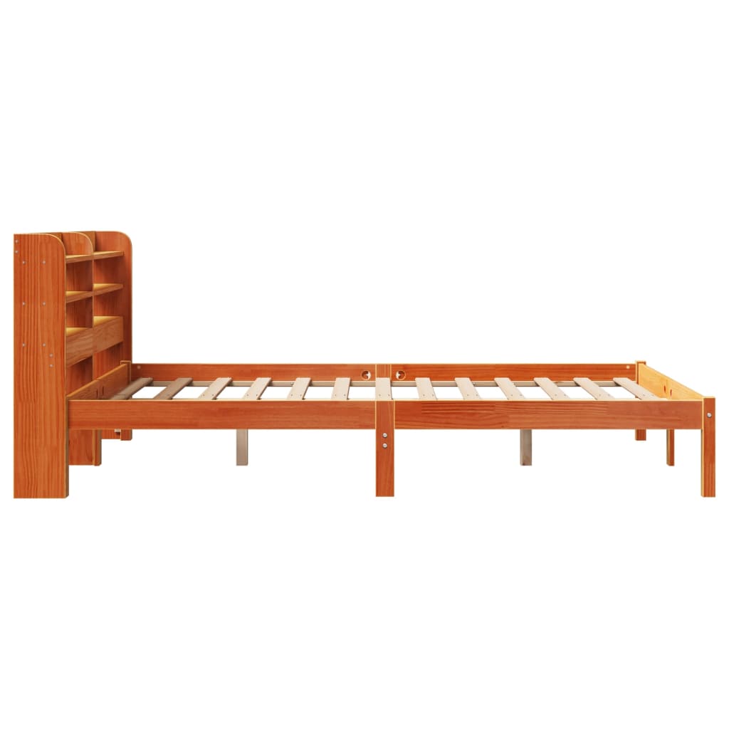 sengeramme med sengegavl 135x190 cm massivt fyrretræ gyldenbrun