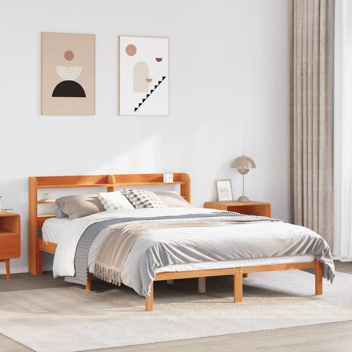 sengeramme med sengegavl 135x190 cm massivt fyrretræ gyldenbrun