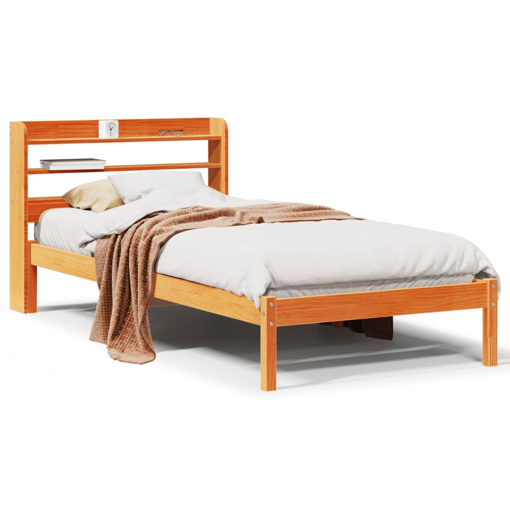 sengeramme med sengegavl 100x200 cm massivt fyrretræ gyldenbrun