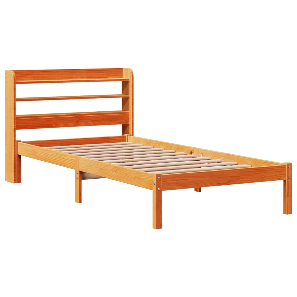 sengeramme med sengegavl 100x200 cm massivt fyrretræ gyldenbrun