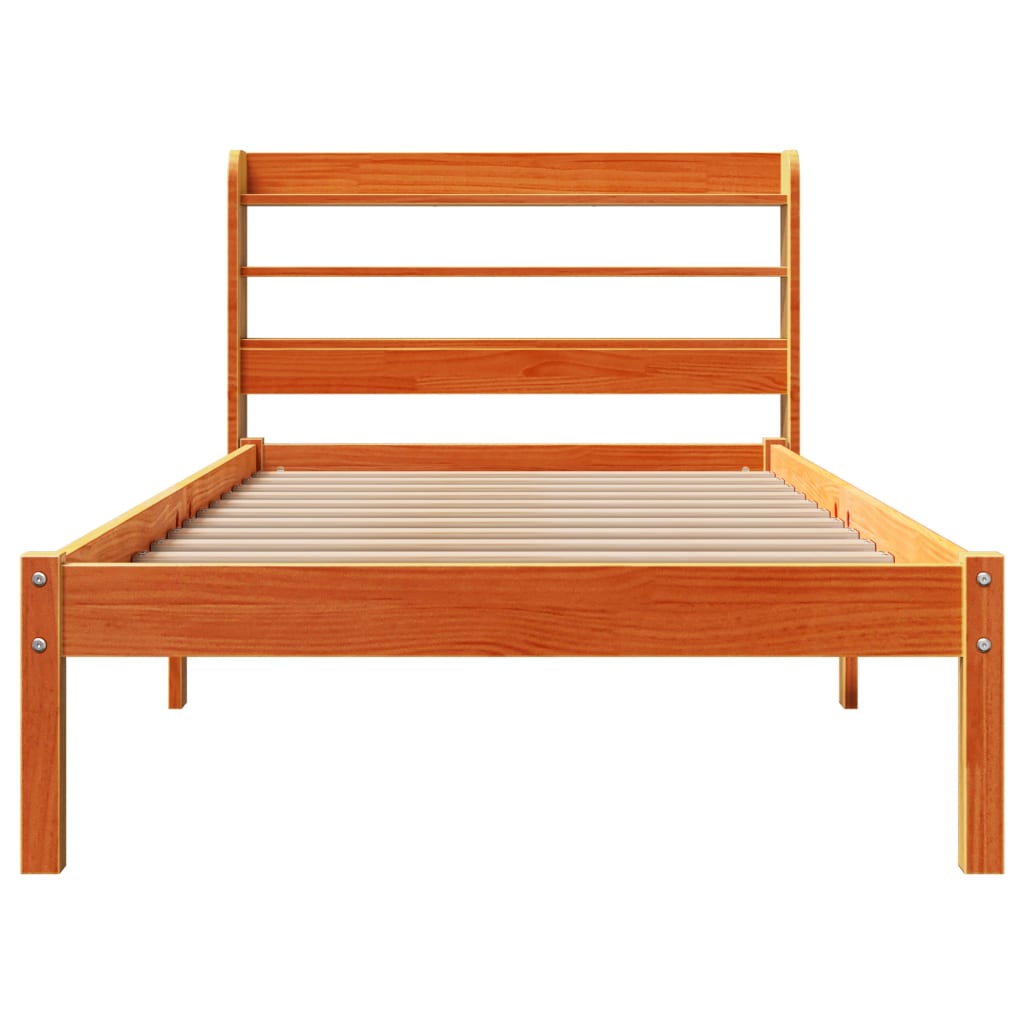 sengeramme med sengegavl 100x200 cm massivt fyrretræ gyldenbrun