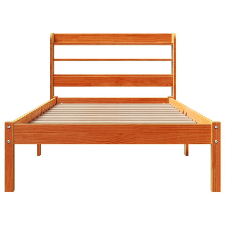 sengeramme med sengegavl 100x200 cm massivt fyrretræ gyldenbrun