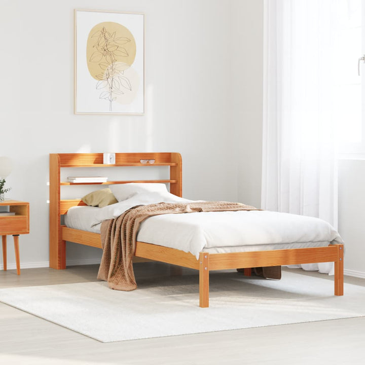 sengeramme med sengegavl 100x200 cm massivt fyrretræ gyldenbrun