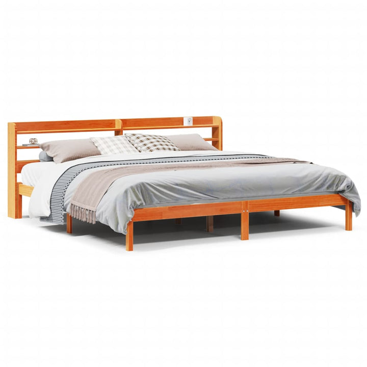 sengeramme med sengegavl 200x200 cm massivt fyrretræ gyldenbrun