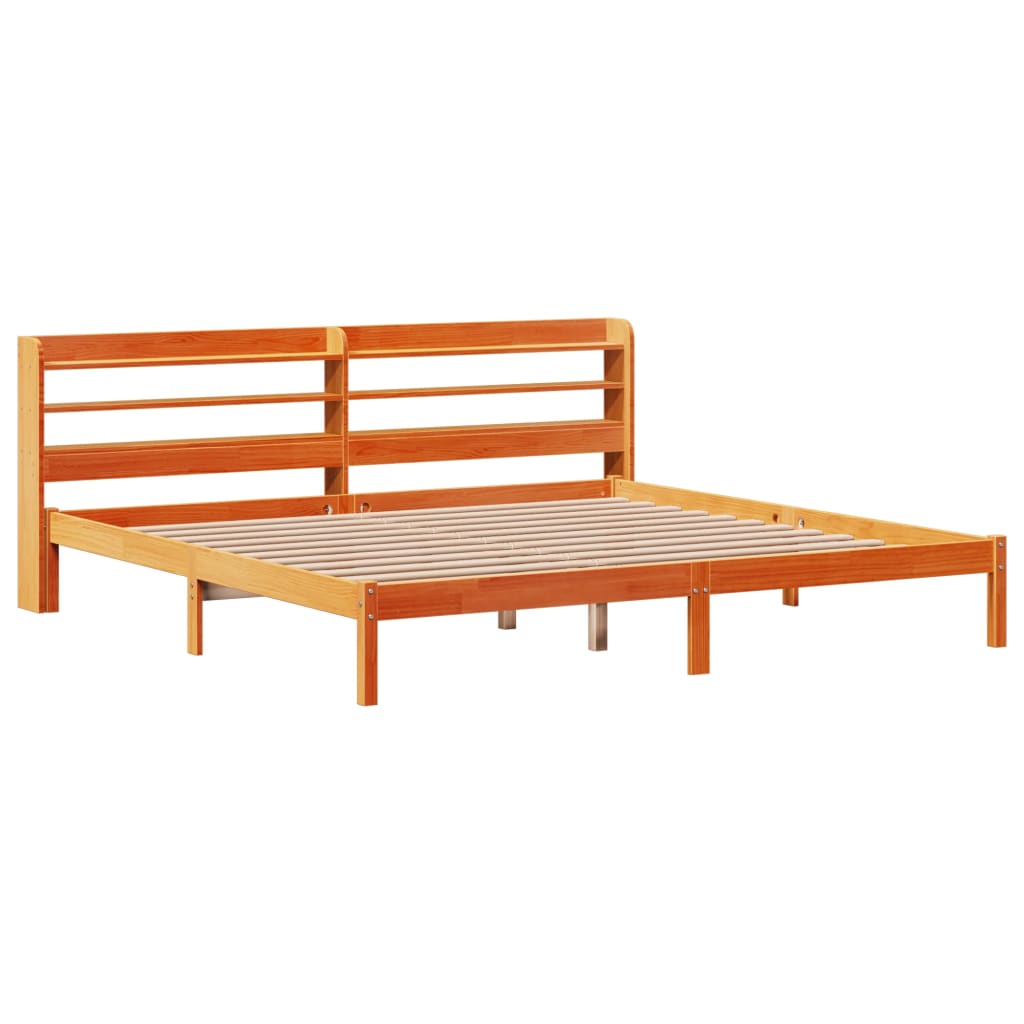 sengeramme med sengegavl 200x200 cm massivt fyrretræ gyldenbrun
