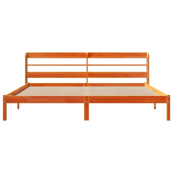 sengeramme med sengegavl 200x200 cm massivt fyrretræ gyldenbrun