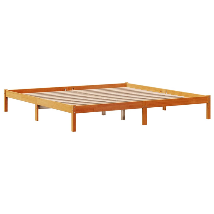 sengeramme med sengegavl 200x200 cm massivt fyrretræ gyldenbrun