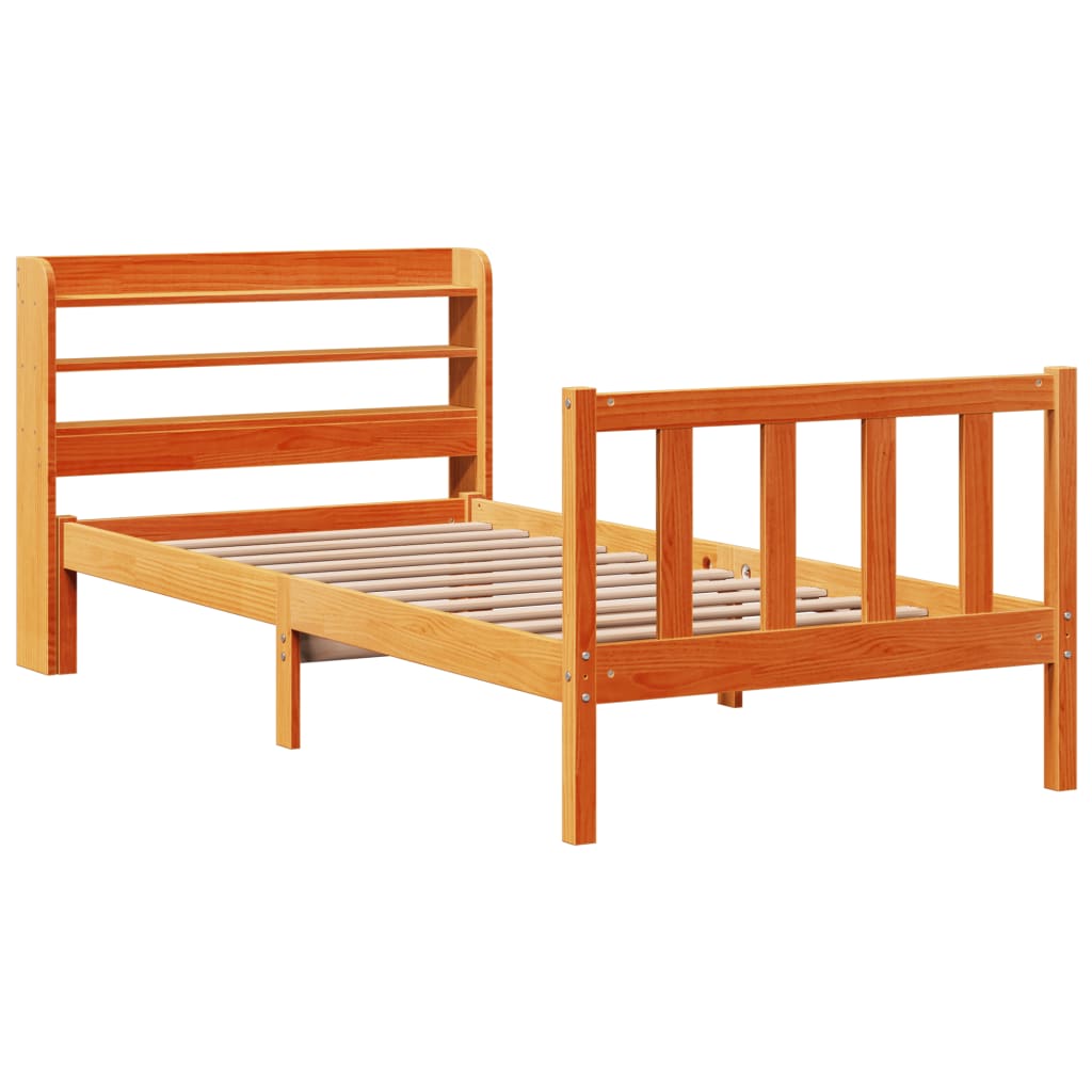 sengeramme med sengegavl 100x200 cm massivt fyrretræ gyldenbrun