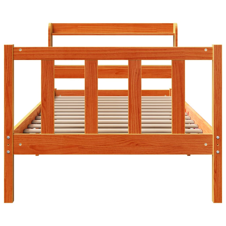 sengeramme med sengegavl 100x200 cm massivt fyrretræ gyldenbrun